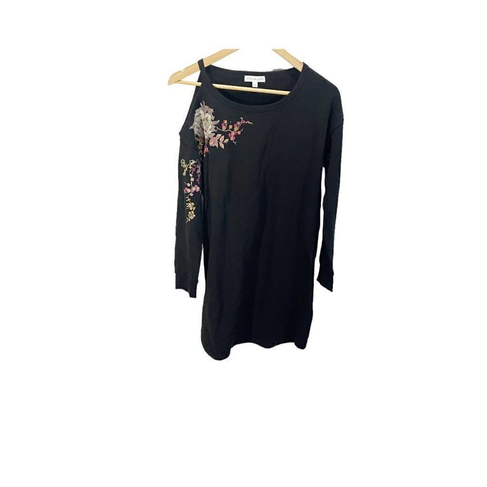 Socialite Womens Sweater Dress Black Floral Embroidered Long Sleeve‎ Stretch S